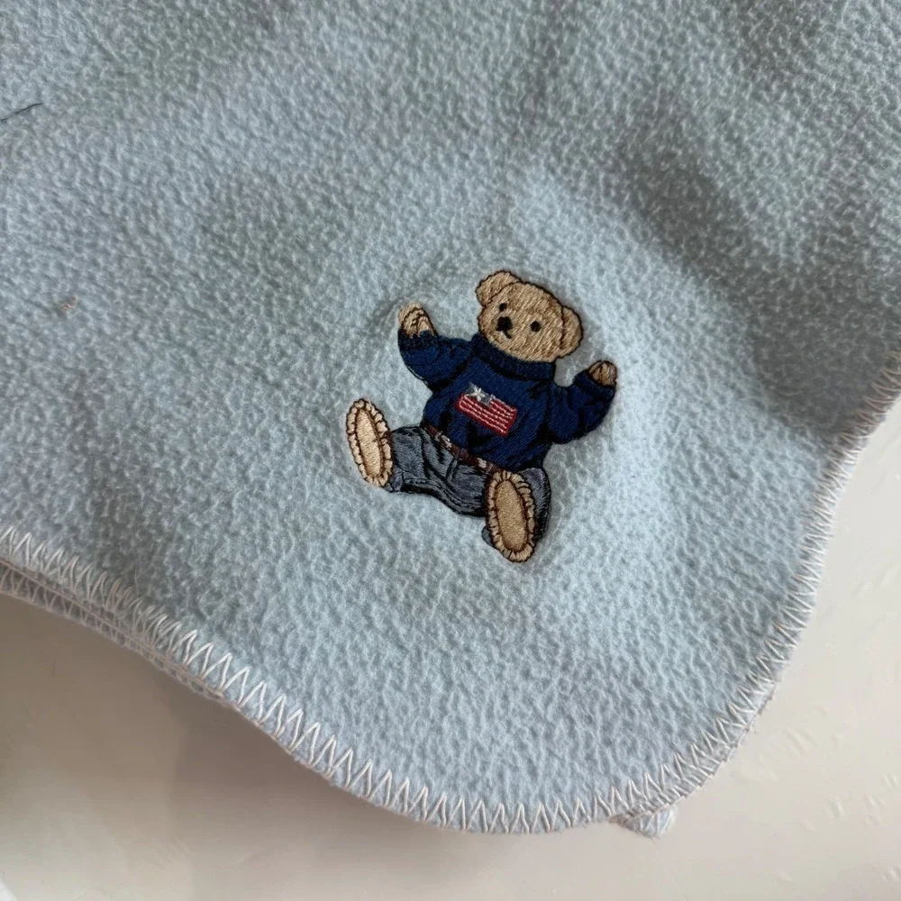 Vintage 90s Ralph Lauren Polo Bear Embroidered Polar Fleece Blanket